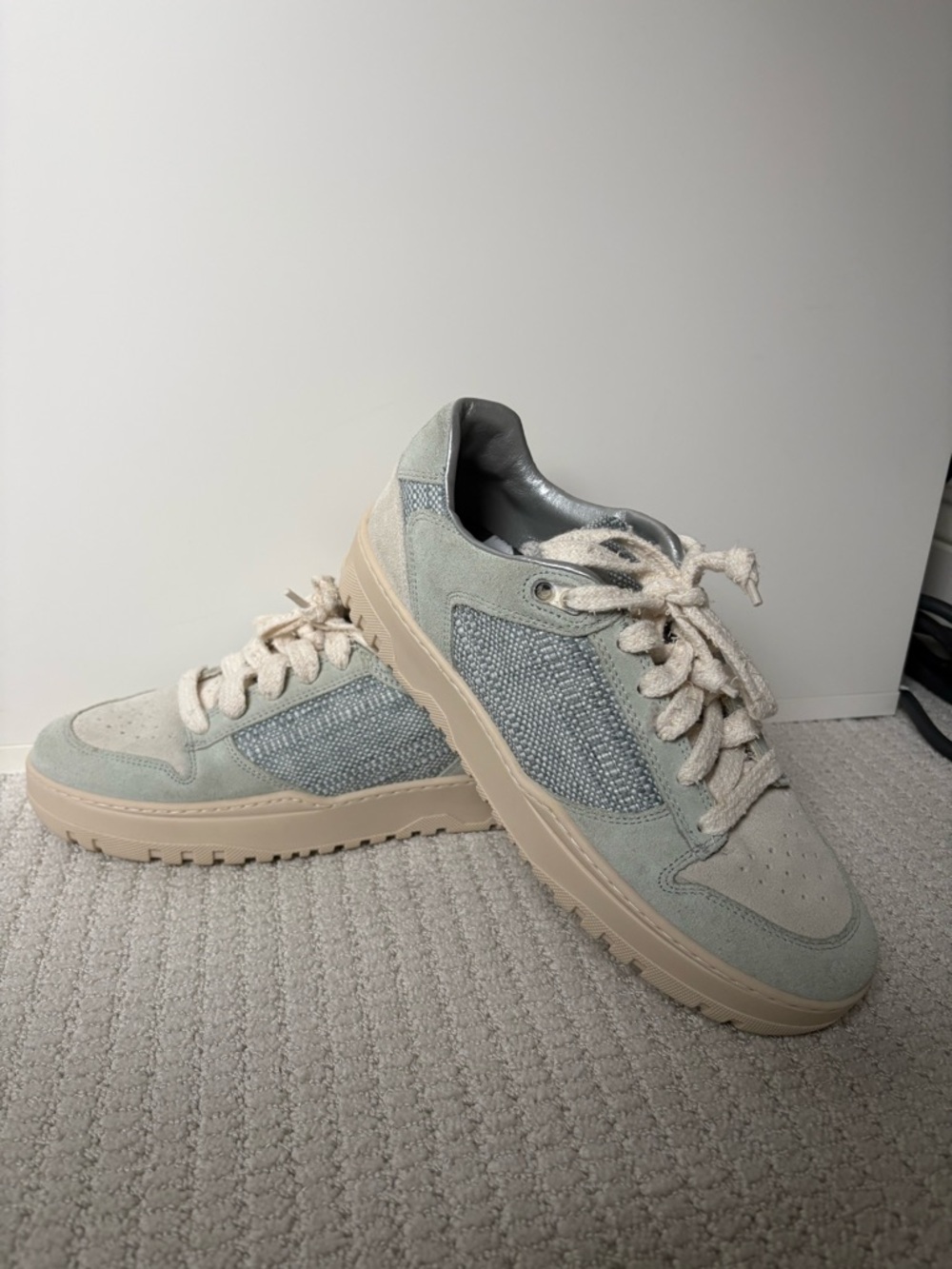 P448 Women's Low-Top Sneakers in Suede Sneakers Green & Cream
